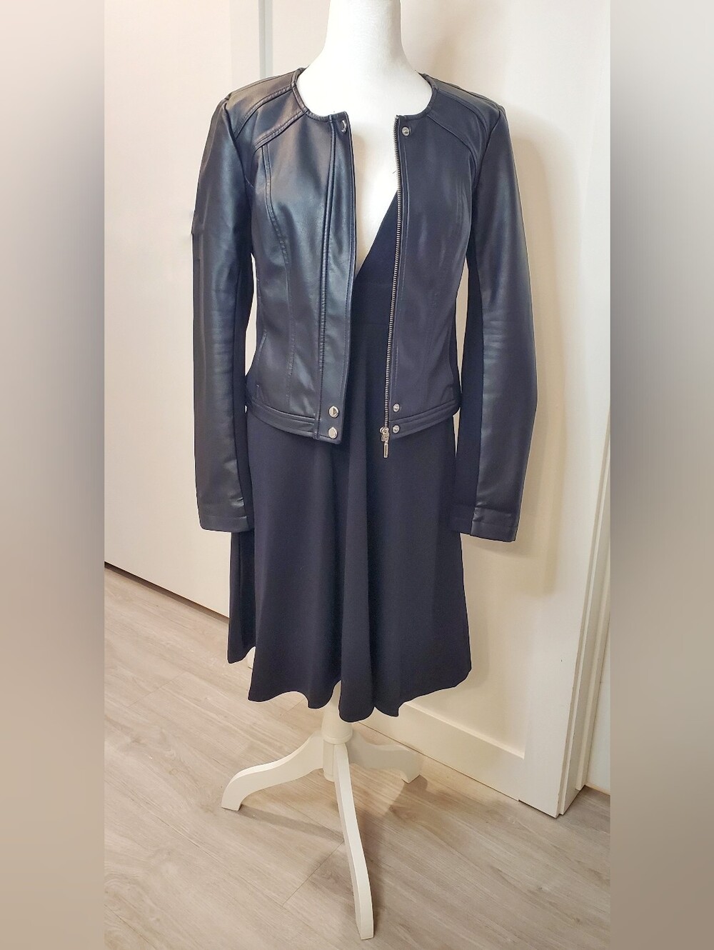 Guess by Marciano Black Collarless Faux Leather Jacket
